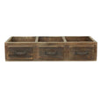 Rustic 3 Part Organizer with faux drawer fronts, made from fir wood in brown finish with metal handles, 55.5x20x12cm storage crate.