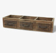 Rustic 3 Part Organizer with faux drawer fronts, made from fir wood in brown finish with metal handles, 55.5x20x12cm storage crate.