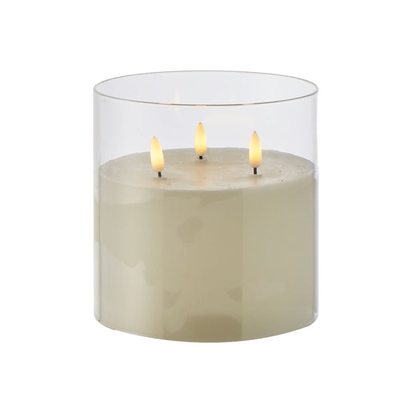 Glass Triflame LED Candle Clear 15cm