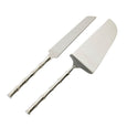 Bambury Cake Servers Set of 2 in polished silver stainless steel with bamboo-inspired handles, presented in white gift box.