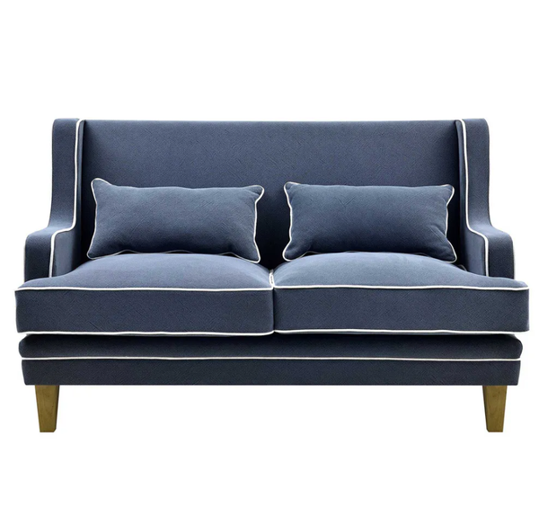 Bondi Hamptons 2 Seat Sofa Navy W/White Piping