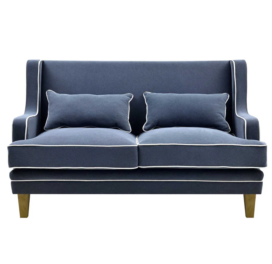 Bondi Hamptons 2 Seat Sofa Navy W/White Piping