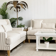 Bondi Hamptons 2 Seat Sofa Natural Stripe with White Piping