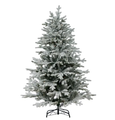 Snow-dusted 150cm Christmas tree with warm white LED lights, creating a festive and realistic holiday display.