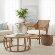 Havana Occasional Chair Rattan Cream Cushion in coastal living room setting