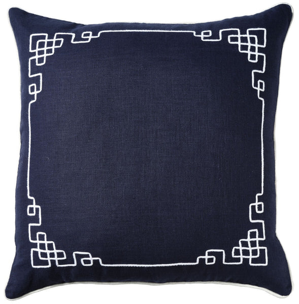 Linen Embroidered Newport Navy Cushion