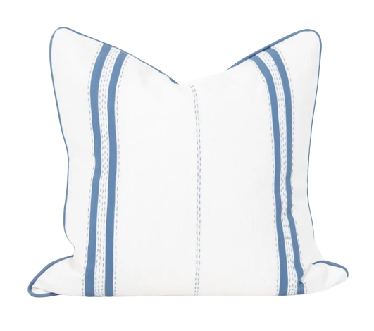 Linen Piped Embroidery Blue Lounge Cushion 55cm