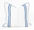 Linen Piped Embroidery Blue Lounge Cushion 55cm