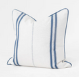 Linen Piped Embroidery Blue Lounge Cushion 55cm