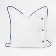 Linen Piped Embroidery Blue Lounge Cushion 55cm
