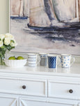 Set of four mugs with blue and white patterns hamptons style mugs