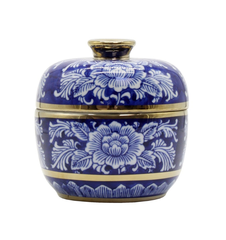 Peony Jar Blue & White with Gold Trim 15cm