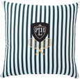 Paloma Tennis Stripes Cushion 55cm in green-and-white cotton stripes with embroidered tennis racquets and PLH crest motif.