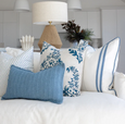 Linen Piped Embroidery Blue Lounge Cushion 55cm