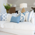 Linen Piped Embroidery Blue Lounge Cushion 55cm