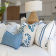 Linen Piped Embroidery Blue Lounge Cushion 55cm