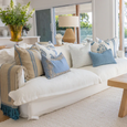 Linen Piped Embroidery Blue Lounge Cushion 55cm