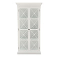 Provincial Two Doors Display Cabinet in satin white finish with glass-front doors, brass knobs, and internal shelving.
