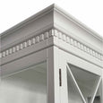 Provincial Two Doors Display Cabinet in satin white finish with glass-front doors, brass knobs, and internal shelving.
