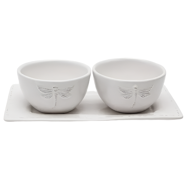 Dragonfly Stoneware White Condiment Set (3PC)