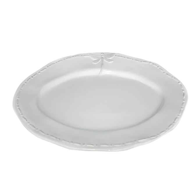Dragonfly Stoneware White Oval Platter Small
