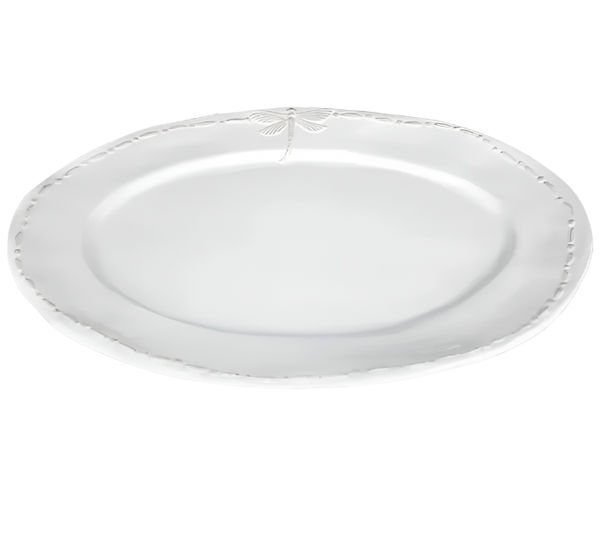 Dragonfly Stoneware White Oval Platter Large