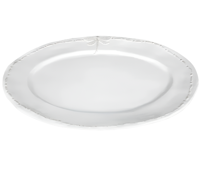 Dragonfly Stoneware White Oval Platter Large