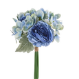 Artificial Blue Ranunculus Hydrangea Bouquet with blue hydrangeas, white ranunculus, and greenery, lifelike coastal-inspired floral arrangement.