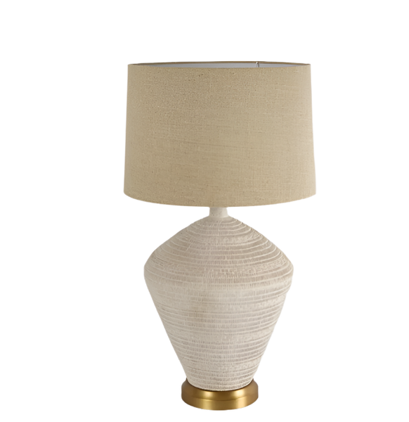 Caufield White Sandstone Table Lamp & Linen Shade