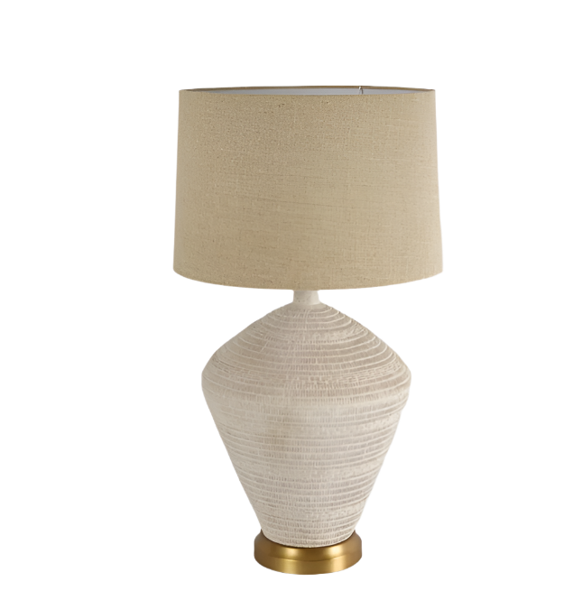 Caufield White Sandstone Table Lamp & Linen Shade
