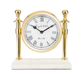 White Marble Round Column Clock on Gold Base