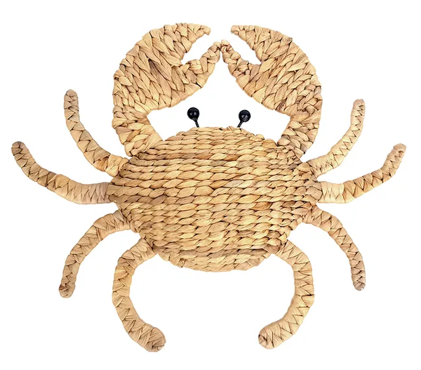 Natural woven crab-shaped wall hanging with textured design, measuring 50x45cm.