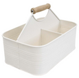 Metal Caddy with Wooden Handle Ivory
