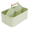 Metal Caddy with Wooden Handle Sage