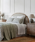 Athena Handblock Blue/Natural Coverlet Small on bed