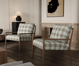 Douglas Armchair plaid cushion two in living room