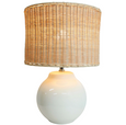 Havana Rattan Lamp with glossy ceramic base and natural woven rattan shade, coastal-inspired lighting for living rooms, bedrooms, or home office décor.