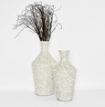 White sculptural Autumn Vase Small made from paper powder and capiz, measuring 25x25x50cm.