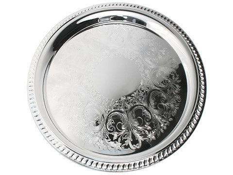 Silverplated 20cm Gadroon Circular Etched Tray
