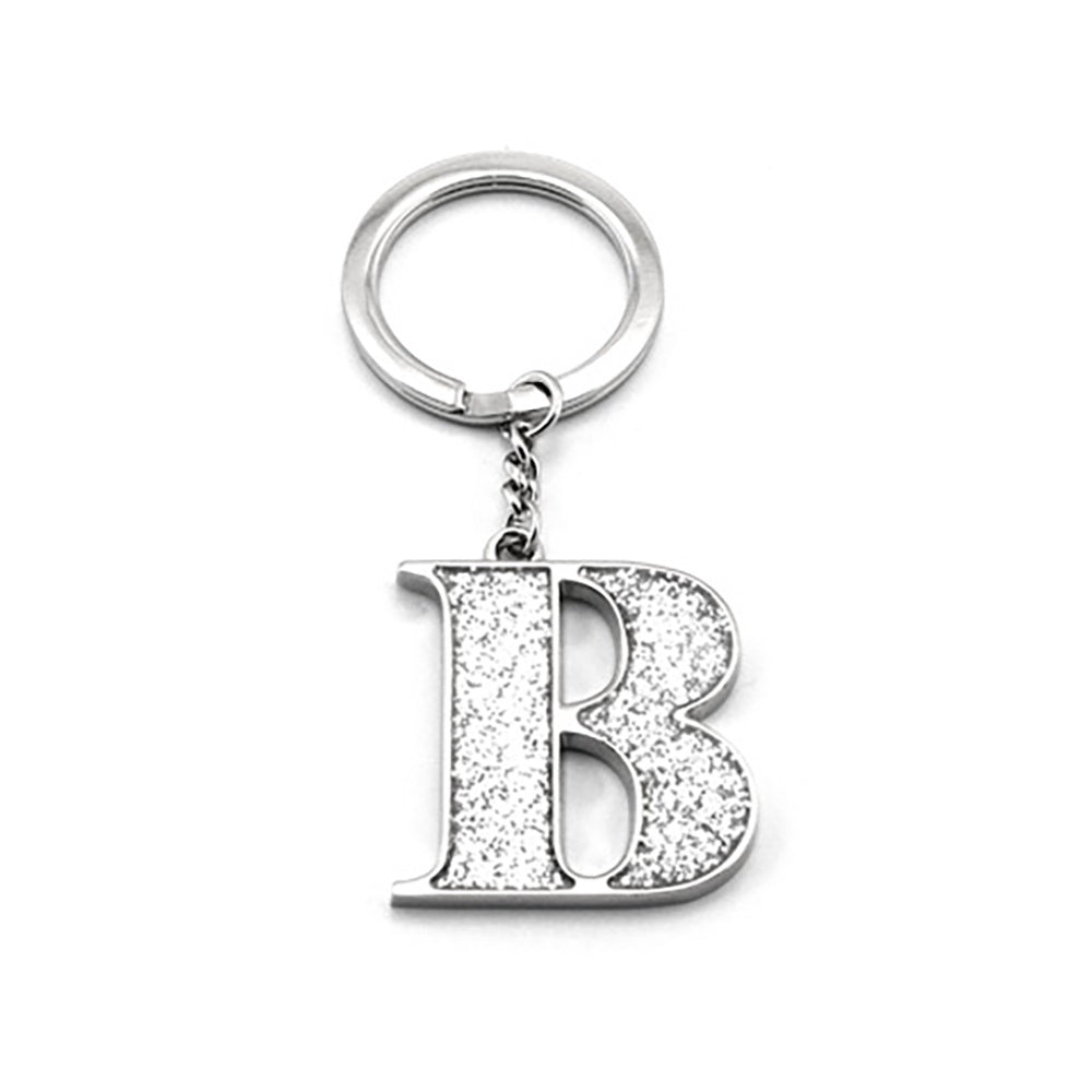 Faux Silver Glitter Keyring "B"