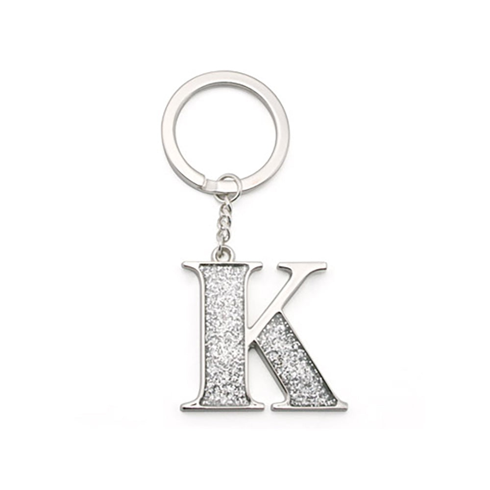 Faux Silver Glitter Keyring "K"