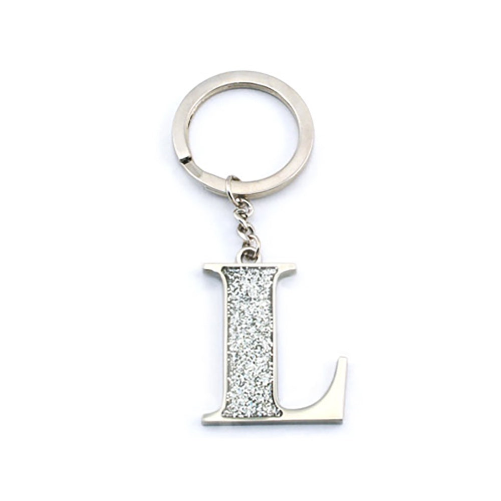 Faux Silver Glitter Keyring "L"