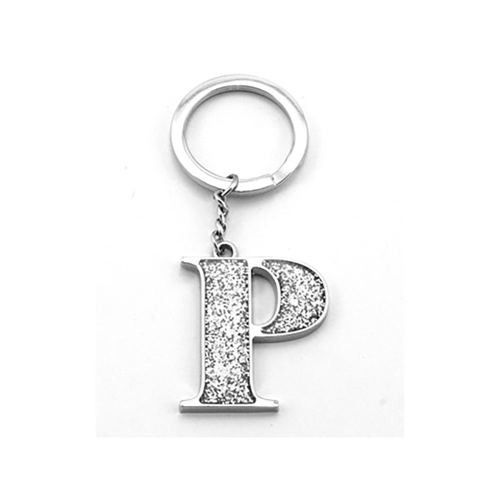 Faux Silver Glitter Keyring "P"