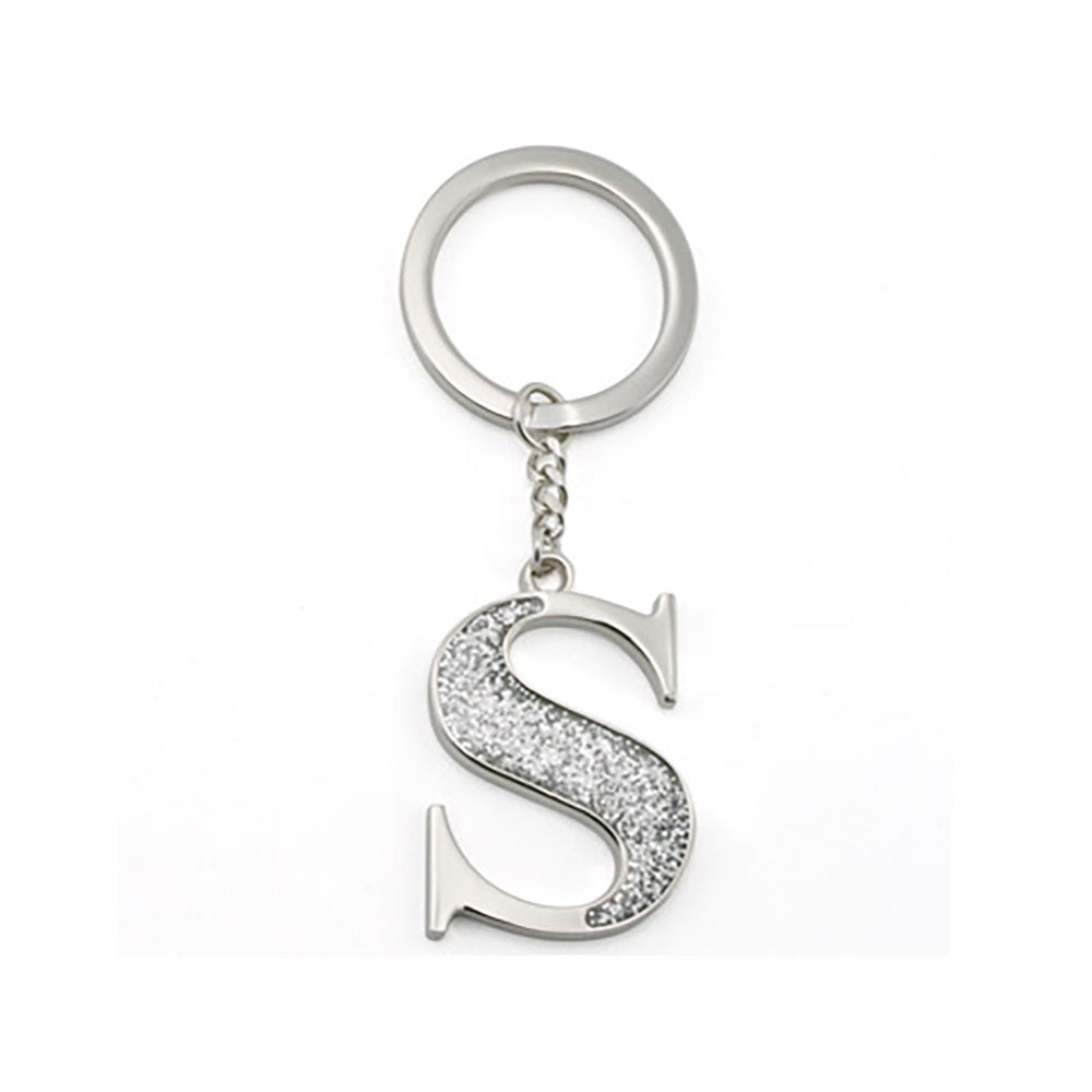 Faux Silver Glitter Keyring "S"