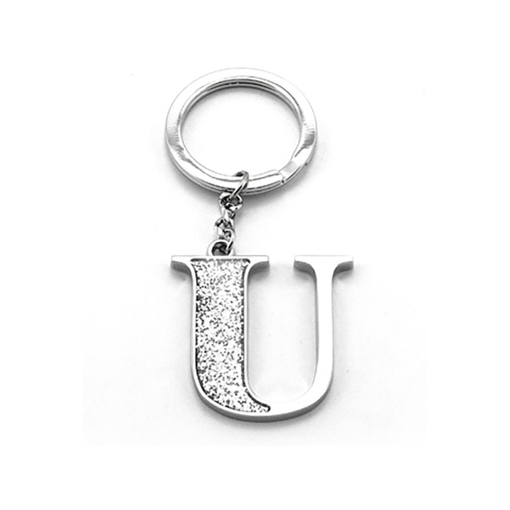 Faux Silver Glitter Keyring "U"