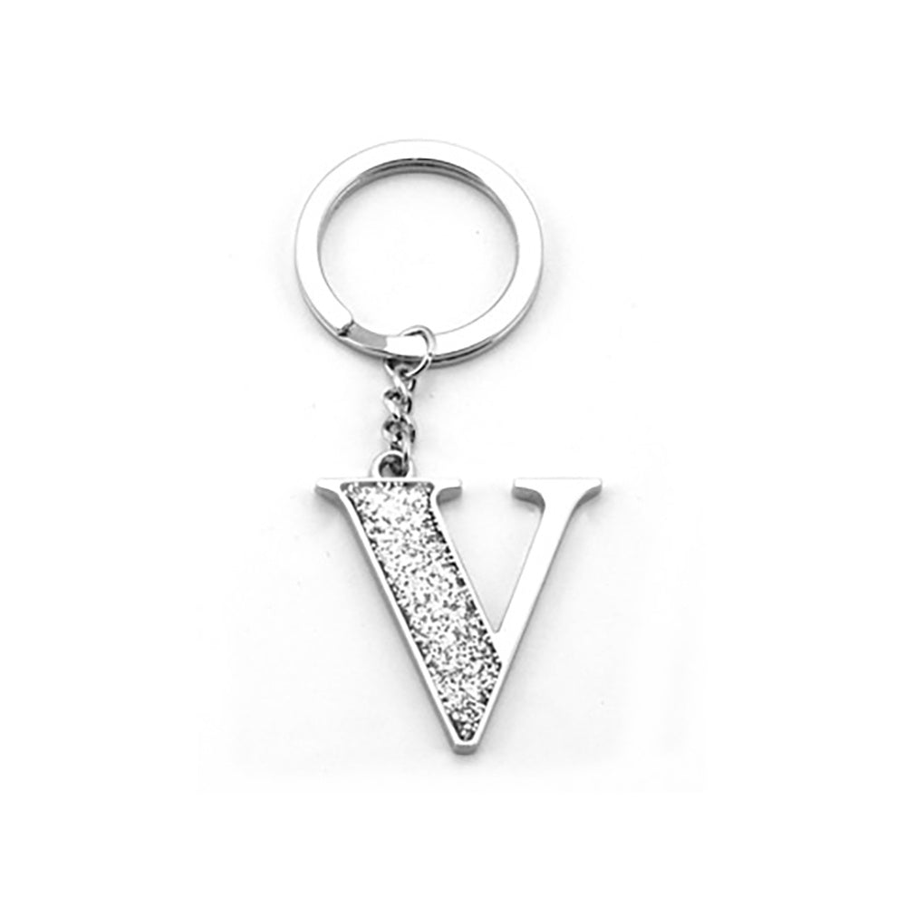 Faux Silver Glitter Keyring "V"