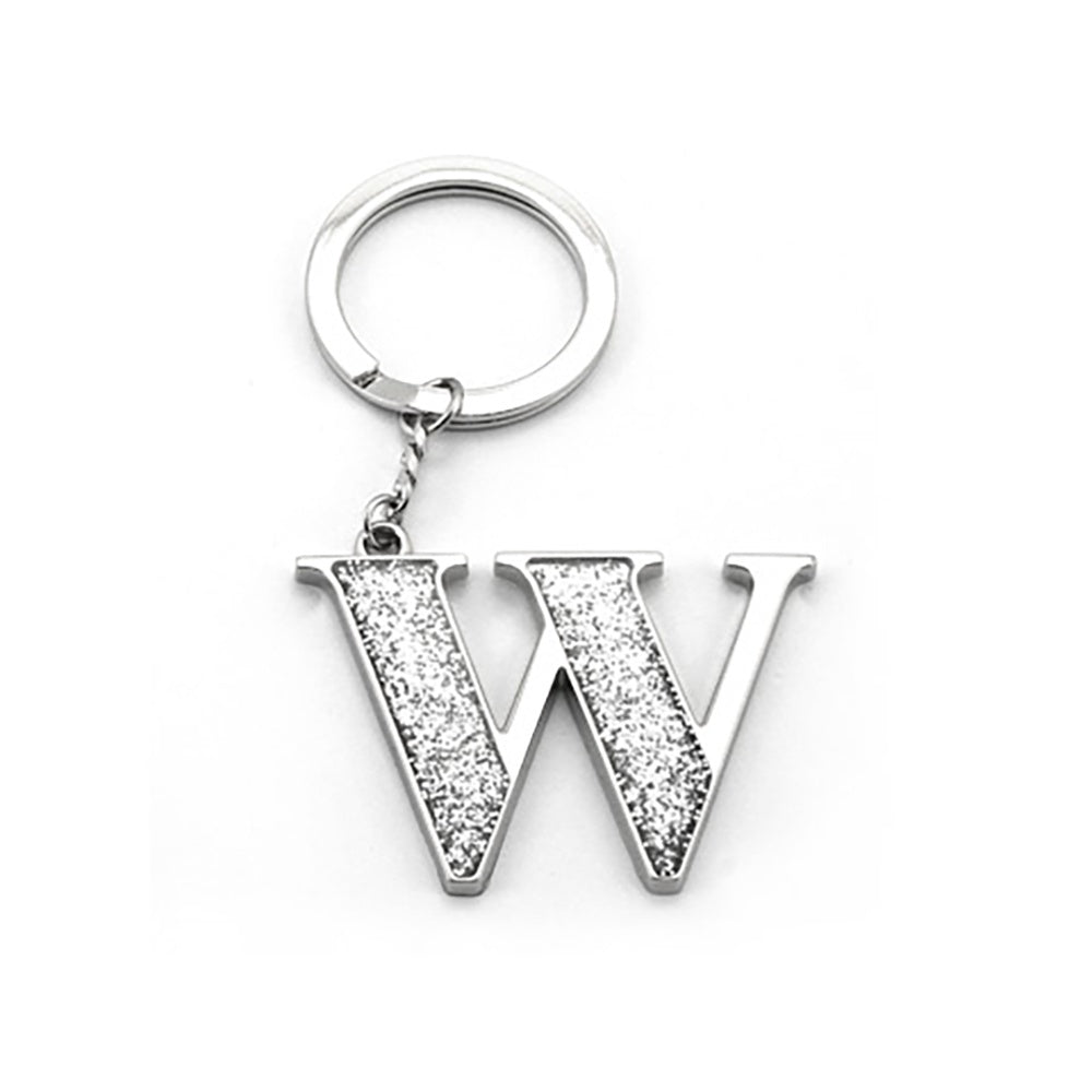 Faux Silver Glitter Keyring "W"