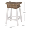 White Wood and Rattan Barstool with dimensions