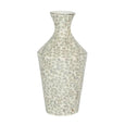 White sculptural Autumn Vase Small made from paper powder and capiz, measuring 25x25x50cm.