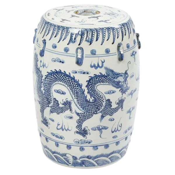 Azure Dragon Ceramic Drum Stool